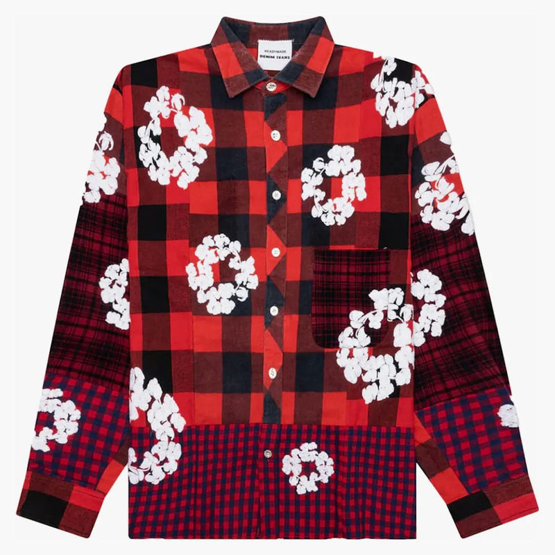 Džínové slzy x readymade check l/s tričko červené
