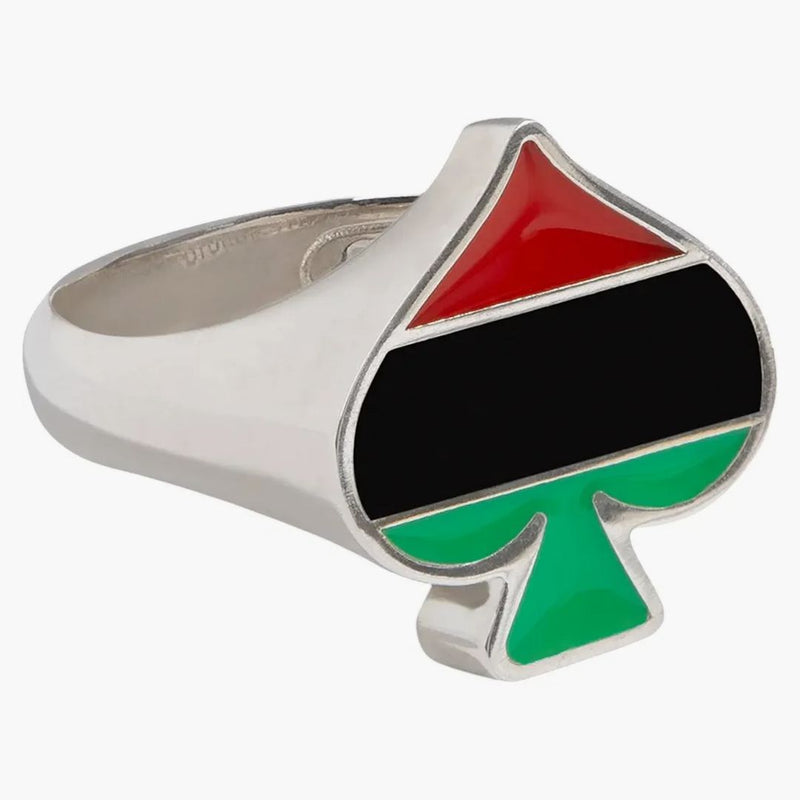 Džínovina slzy x Stussy RBG Spade Ring Silver