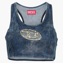 Diesel jeansowy logo kryształowe przycięte górne niebieskie