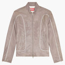 Diesel L-Krix Leather Biker Jacket with Piping Light Gray