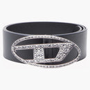 Diesel (w) B-1dr 50 Strass Leather Belt With Rhinestone Logo Buckle Black
