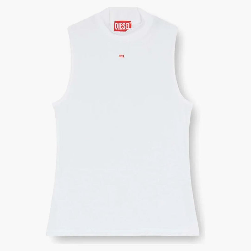 Diesel (w) T-mokky-sl-microdiv Mock Neck Ribbed Tank Top White