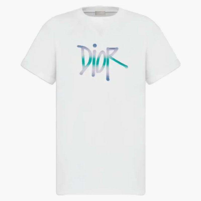 Tričko s nadměrné logo Dior a Shawn bílé