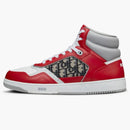 Dior B27 High Red Gray and White Smooth Calfskin with Beige and Black Dior Oblique Jacquard
