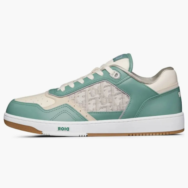 Dior B27 Low Turquoise and Cream Smooth Calfskin and Cream Dior Oblique Jacquard Canvas