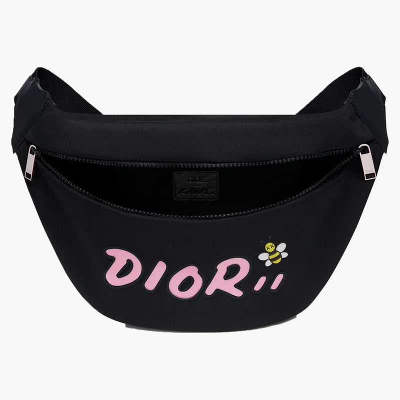 Dior x Kaws Belt Bag Pink Logo Nylon Black