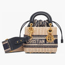 Dior Mini Lady Dior Bag Natural Wicker/Blue