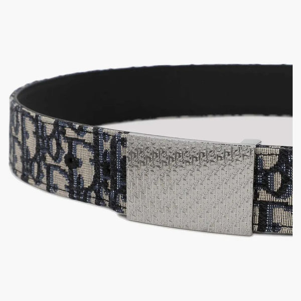 Dior Oblique Jacquard Grained Calfskin Belt Beige/black