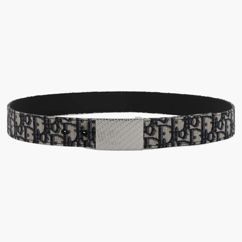 Dior Oblique Jacquard Grained Calfskin Belt Beige/black