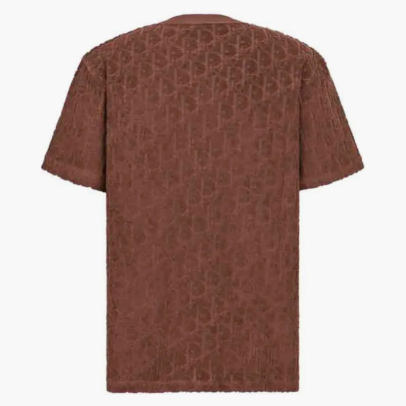 Dior šikmý uvolněný fit tričko Brown Terry Cotton Jacquard