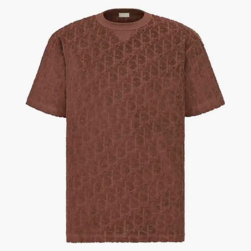 Dior šikmý uvolněný fit tričko Brown Terry Cotton Jacquard