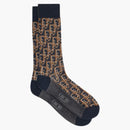Dior Oblique Socks Navy Blue/brown/beige Jacquard