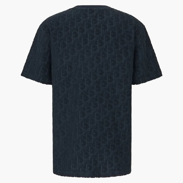 Dior nadrozměrné šikmé tričko námořnictvo modrá Terry Cotton Jacquard