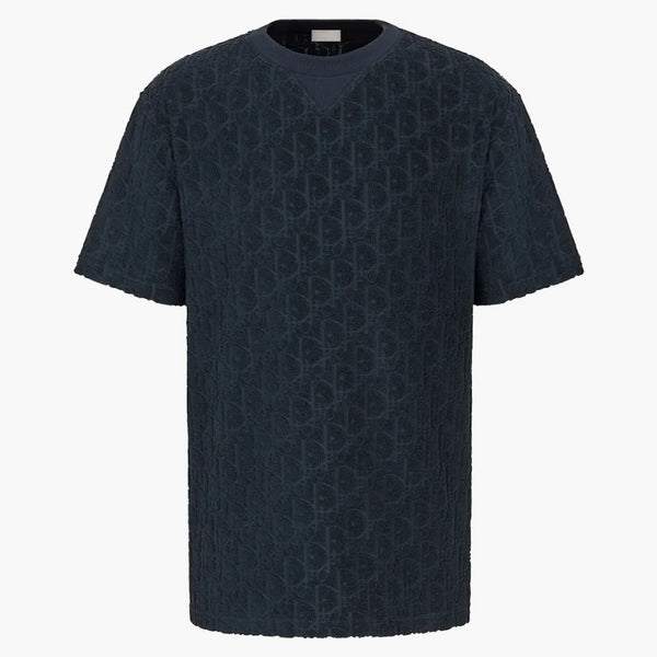 Dior Oversized Oblique T-shirt Navy Blue Terry Cotton Jacquard