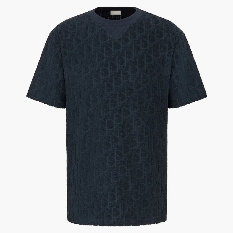 Dior Oversized Oblique T-shirt Navy Blue Terry Cotton Jacquard
