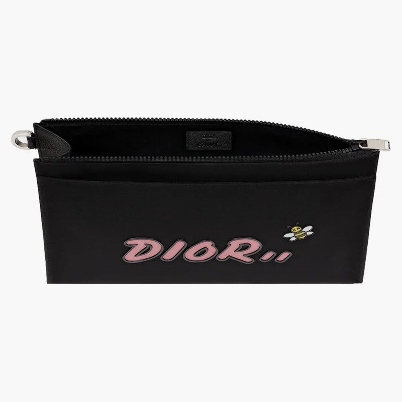 Dior X Kaws Pouch Pink Logo Nylon Black