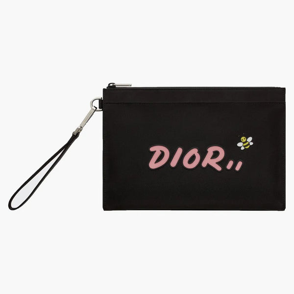 Dior X Kaws Pouch Pink Logo Nylon Black