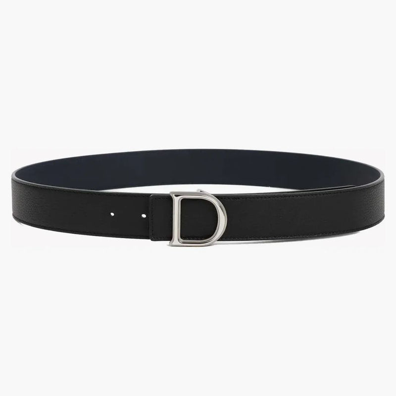 Dior Reversible 'my Cd' Grained Leather Belt Black/navy