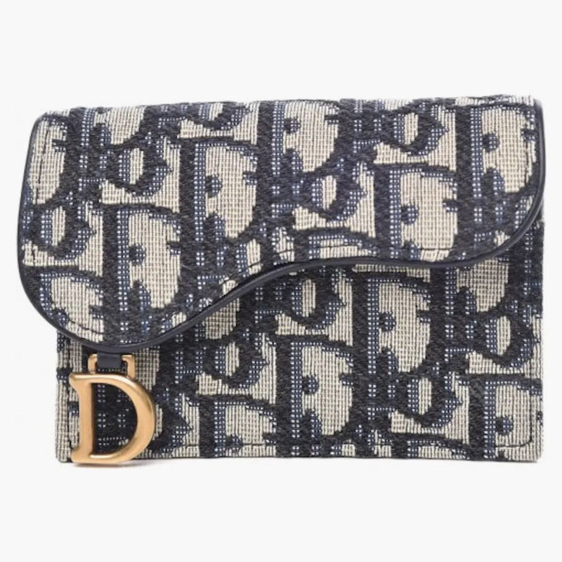 Dior Saddle Card Holder Oblique Blue