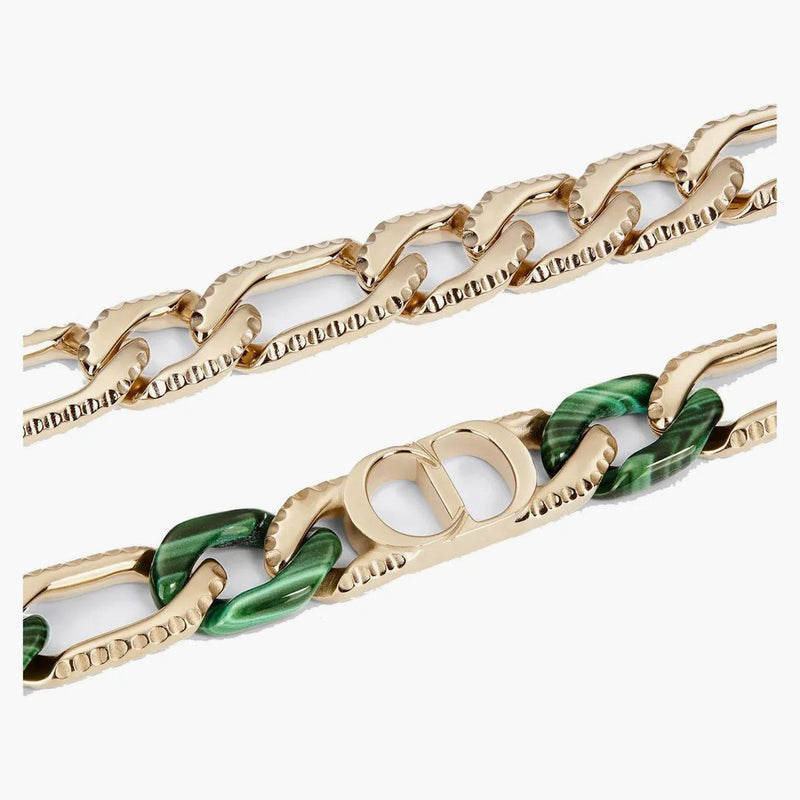 Dior Tears Chain Link Necklace Gold/green