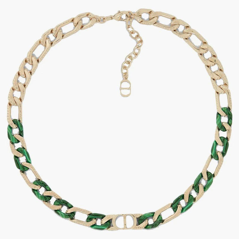 Dior Tears Chain Link Necklace Gold/green