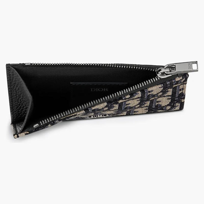 Porta della carta zippata di Dior Oblique Jacquard Beige/Black