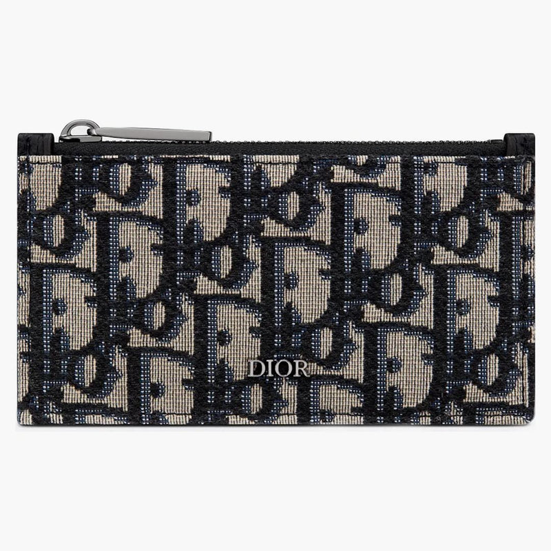 Porta della carta zippata di Dior Oblique Jacquard Beige/Black