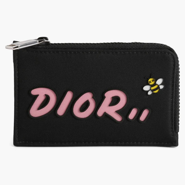 Dior X Kaws dragkartkort och mynthållare rosa logotyp Nylon svart