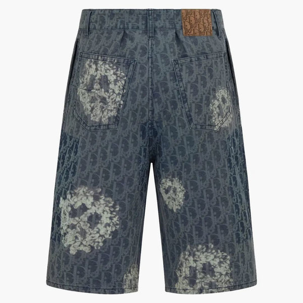 Dior x denim tårar bomull denim Bermuda shorts blå