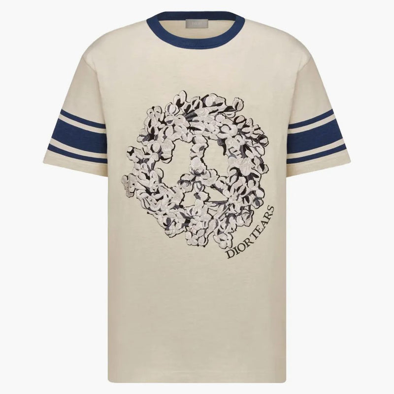 Dior x denim tårar avslappnad passform t-shirt vit