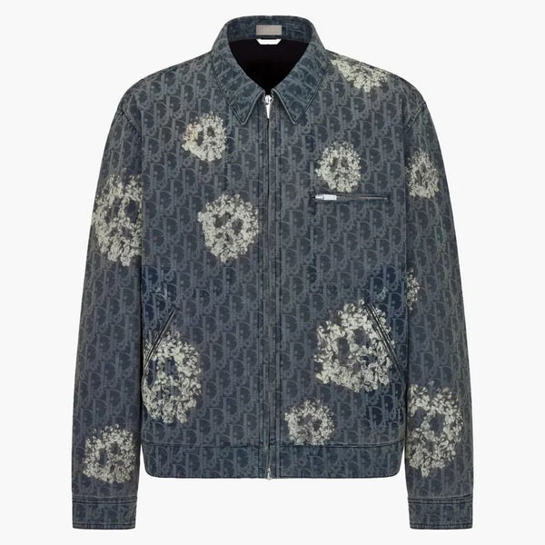 Dior x denim tårar dragkedja bomullsjacka blå