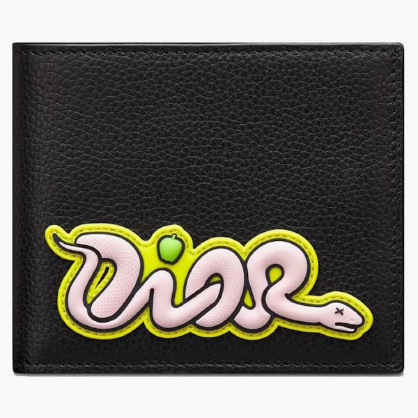 Dior X Kaws bifold plånbok svartkornig kalvskinn