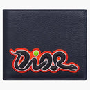 Dior X Kaws Bifold Wallet Navy Blue Grained Calfskin