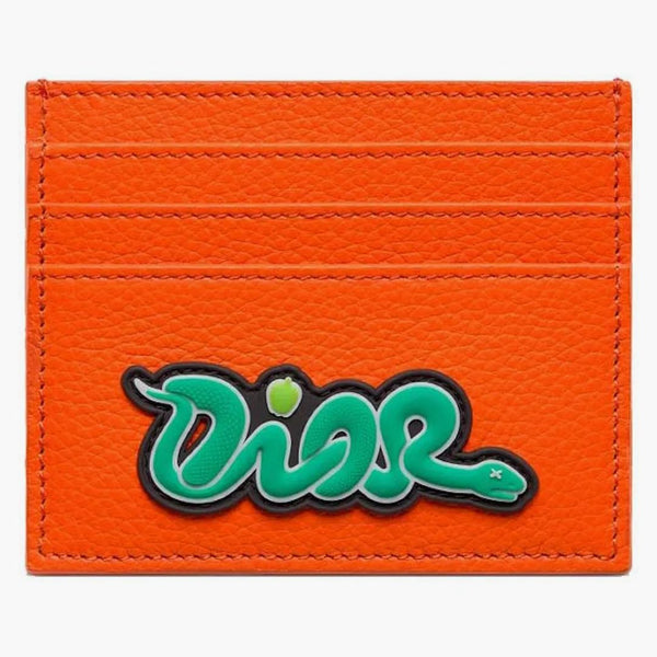 Dior X Kaws Card Holder Vermilion Rödkornig kalvskinn