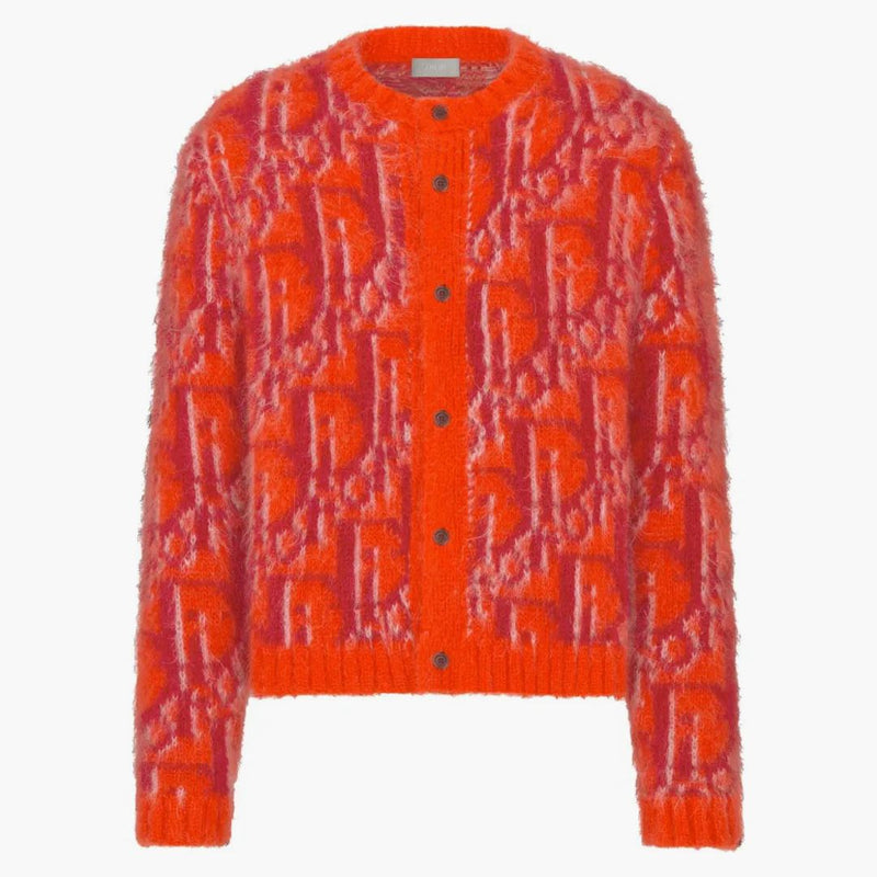 Dior x kaws dior ukośny kardigan pomarańczowy i czerwony mohair i wełniana mieszanka