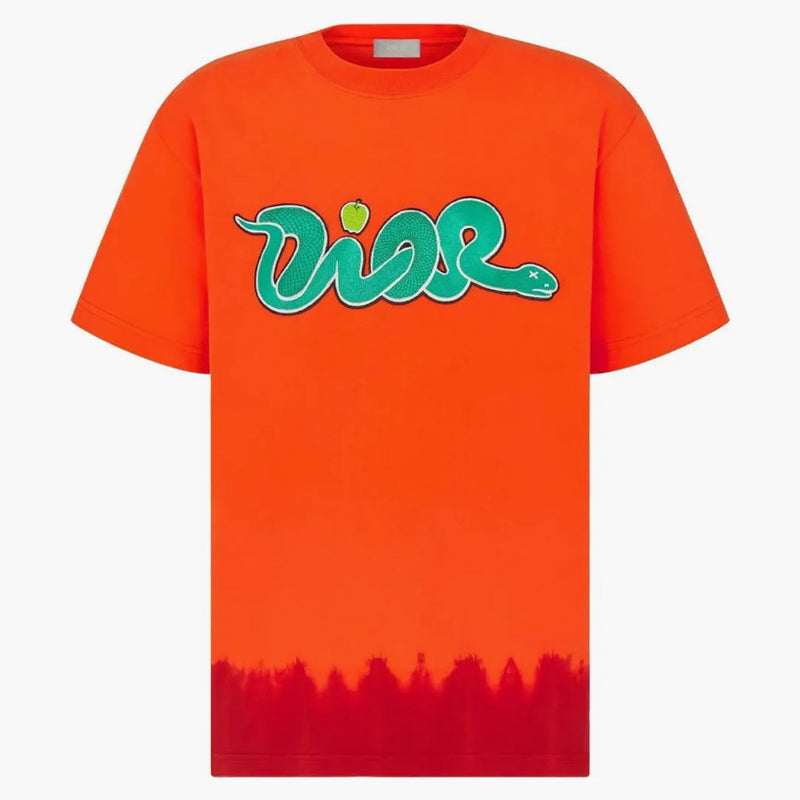 Dior X Kaws Relaxed Fit T-Shirt Orange and Red Cotton Jersey