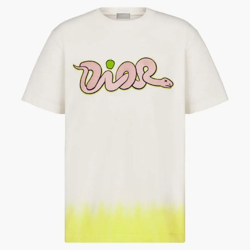 Dior X Kaws Relaxed Fit T-Shirt White and Yellow Cotton Jersey
