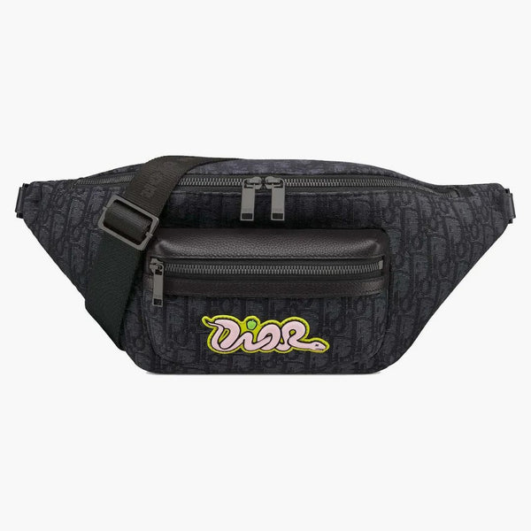Dior X Kaws Rider 2.0 Belt Bag Black Dior Oblique Jacquard and Black Grained Calfskin