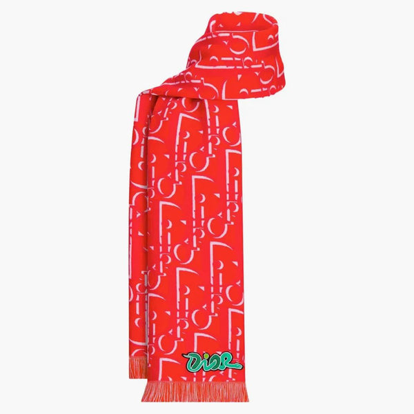 Dior X Kaws Scarf Vermilion Červená a bílá vlna