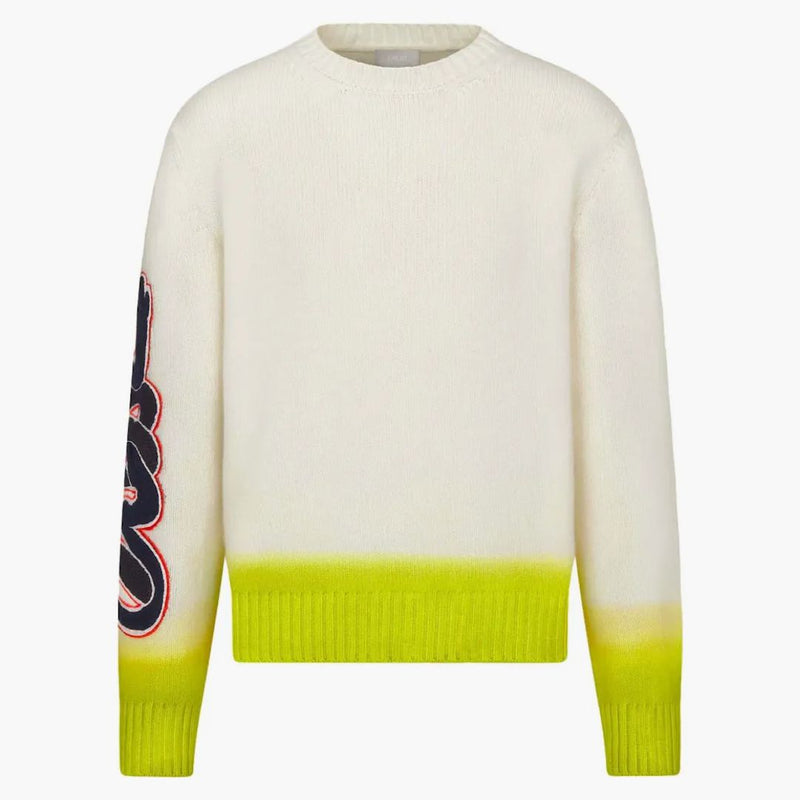 SWEATER DIOR X KAWS White and Yellow wełniany dzianin