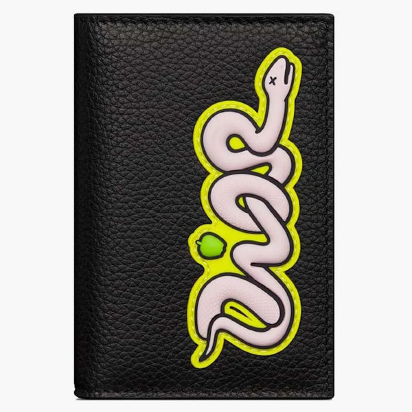 Dior X Kaws Vertical Bifold Card Holder Black Grained Calfskin