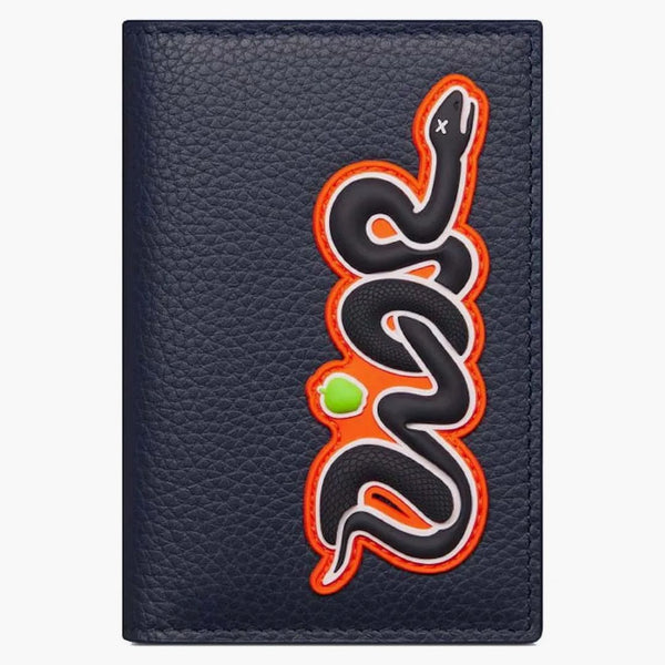 Dior X Kaws Vertical Bifold Card Holder Navy Blue Grained Calfskin