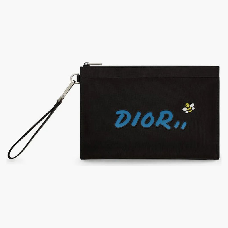 Dior X Kaws Pouch Blue Logo Nylon Black