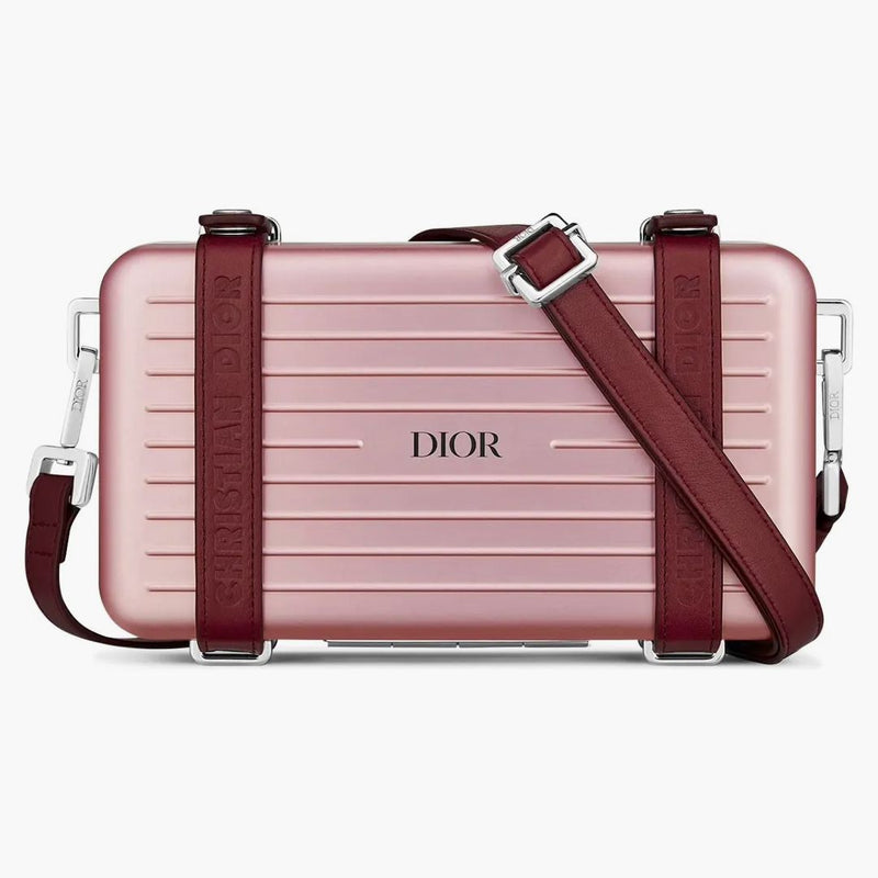 DIOR X RIMOWA Clutch personale su cinghia in alluminio rosa