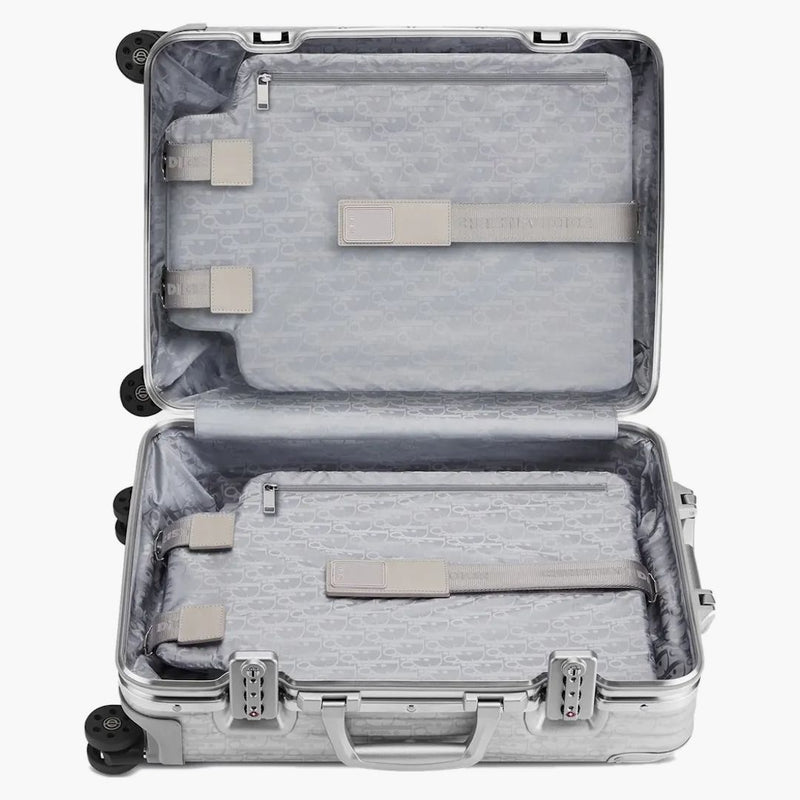 Dior X Rimowa 4-wheel Cabin Suitcase Aluminium Dior Oblique Silver