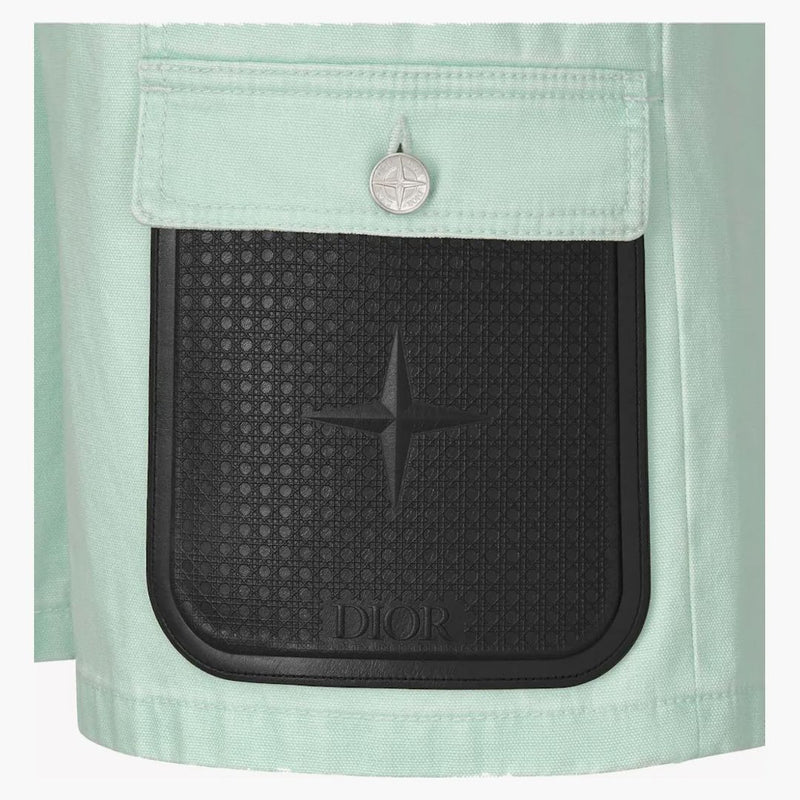 Dior x Stone Island Cotton-Blend saténový bermuda šortky světle zelená