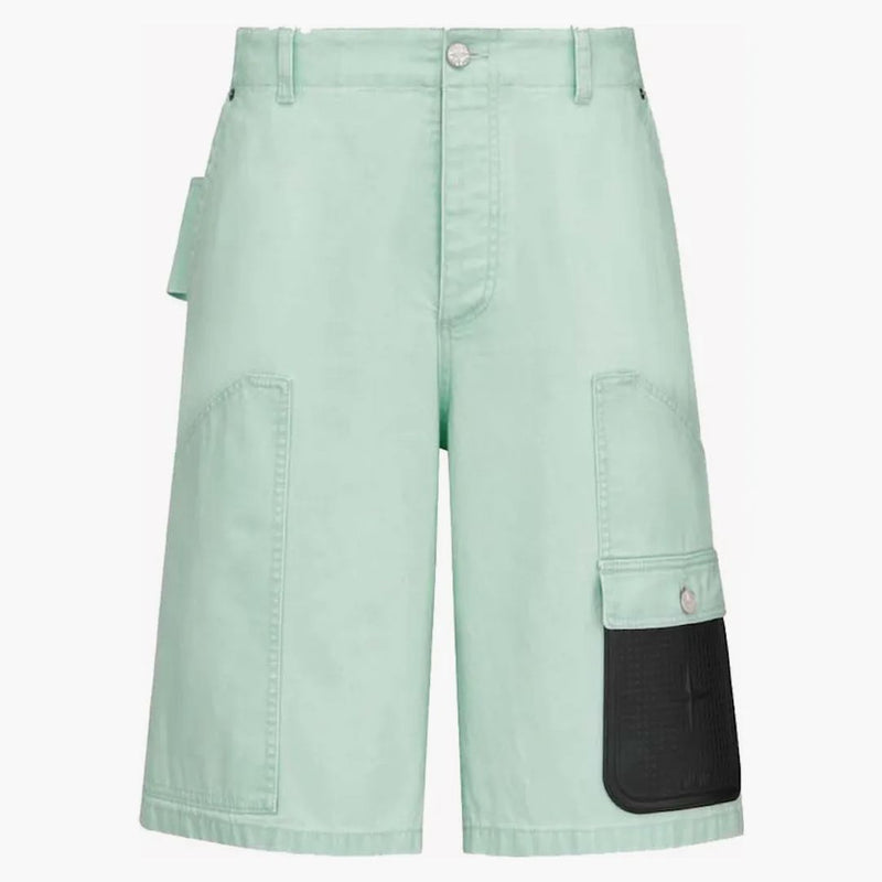 Dior x Stone Island Cotton-Blend saténový bermuda šortky světle zelená