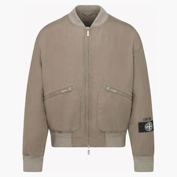 Dior x Stone Island Habotai Silk Blend Bomber Bunda Brown