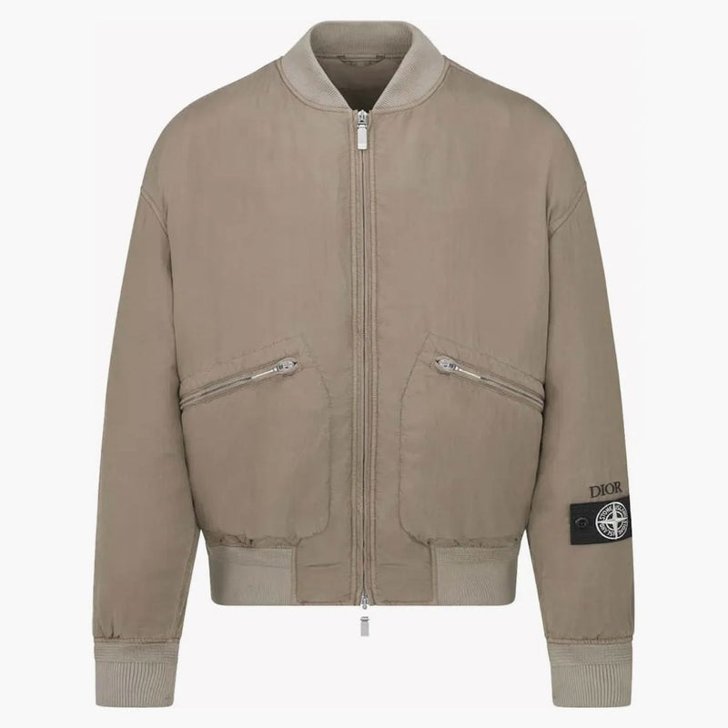Dior x Stone Island Habotai Silk Blend Bomber Bunda Brown