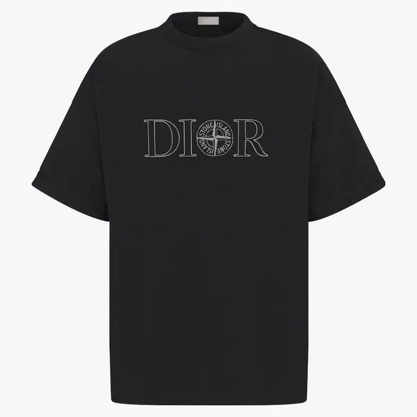 Dior x Stone Island Ostrov nadměrné fit tričko černé
